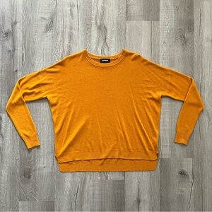 Express Knit Top Women Mustard Yellow Round Neck Casual